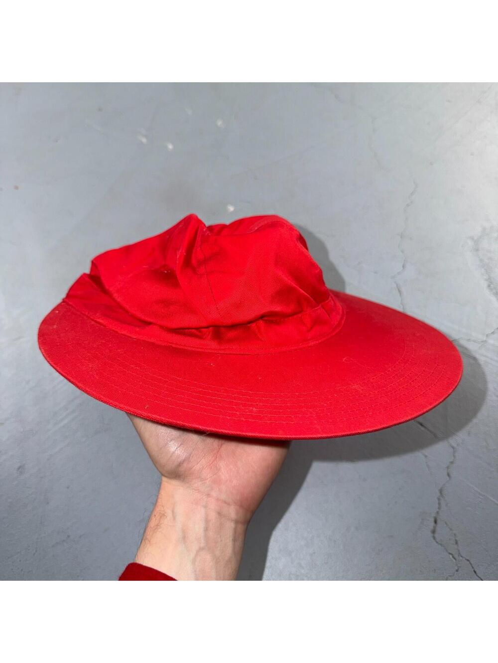 Women Hat Sun Fishing Hiking Boating Hat Red One Size Visor Brim VTG 80s